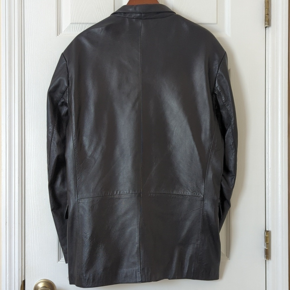 Lineage 90's Vintage Classic Genuine Leather Blazer Jacket Black 40 Large - Picture 13 of 16